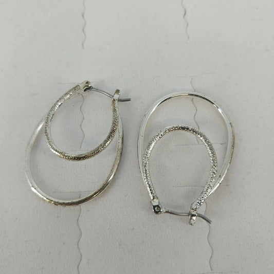 Silver tone double oval hoop dangle earrings