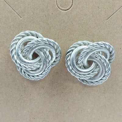 Silver tone trinity knot swirl stud earrings with butterfly closures