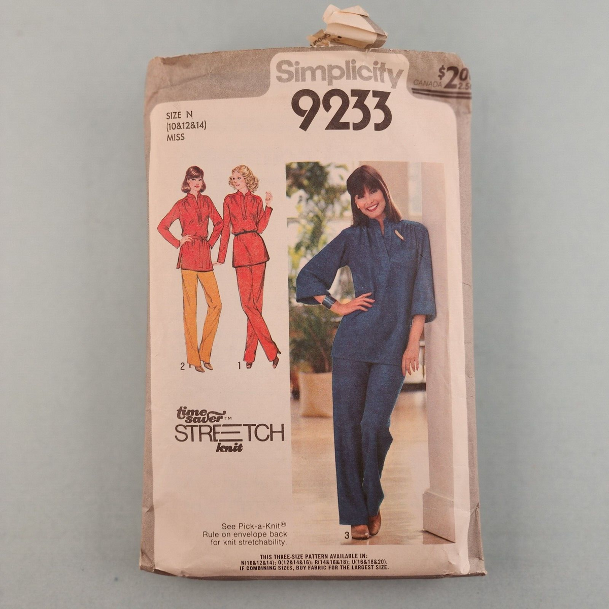 Simplicity 9233 vintage women's pants pullover tunic and belt pattern