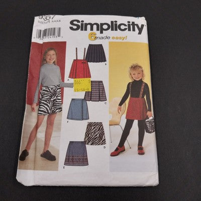 Simplicity 9337 girls skirt sewing pattern size HH 3-6 uncut