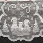 White lace snowman Christmas mantel scarf with trees