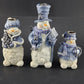 snowmen candle holders set blue white christmas decor