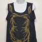 Black sleeveless tank top with gold beaded embellishments for women