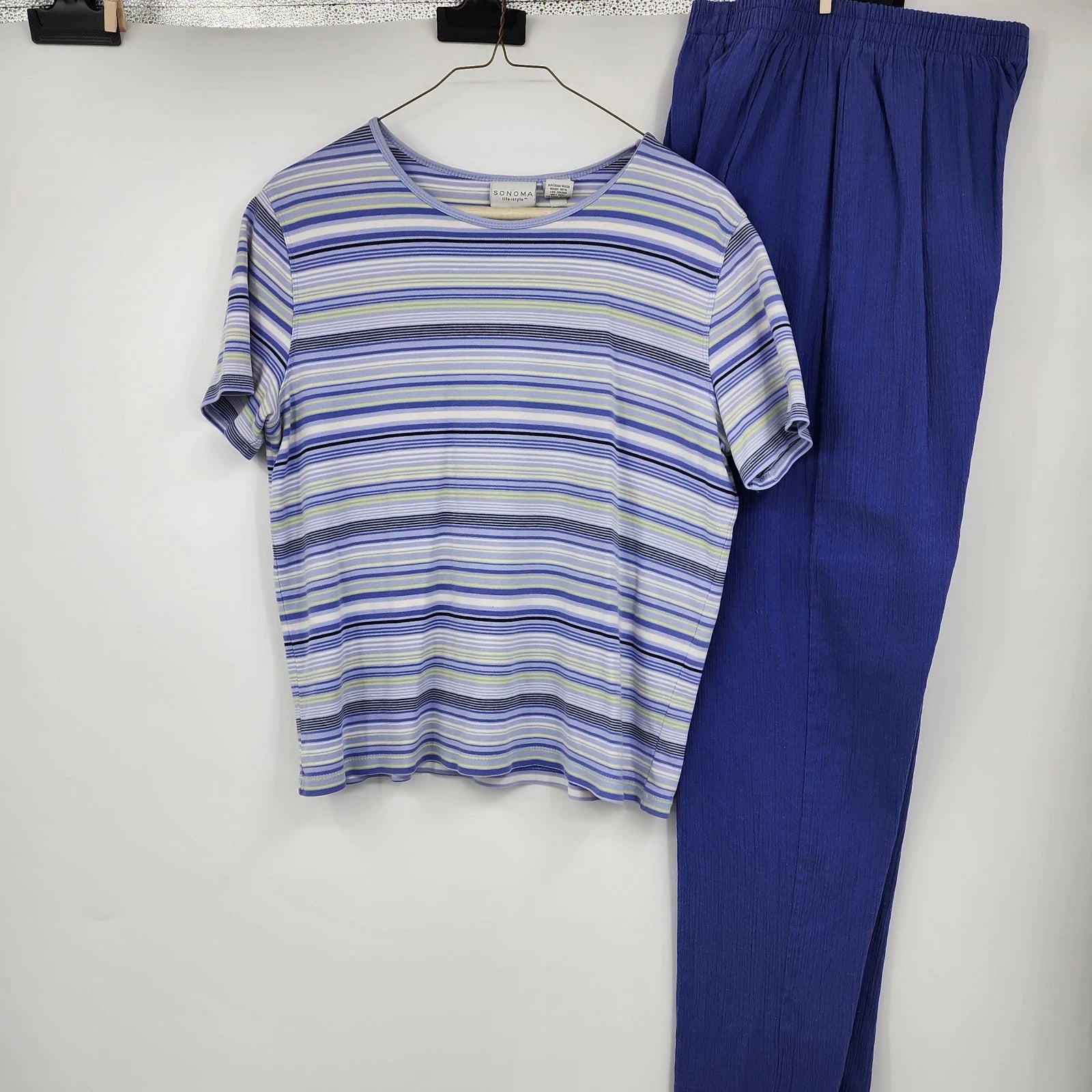 Sonoma Life + Style women's striped cotton top with blue pants 2 piece set