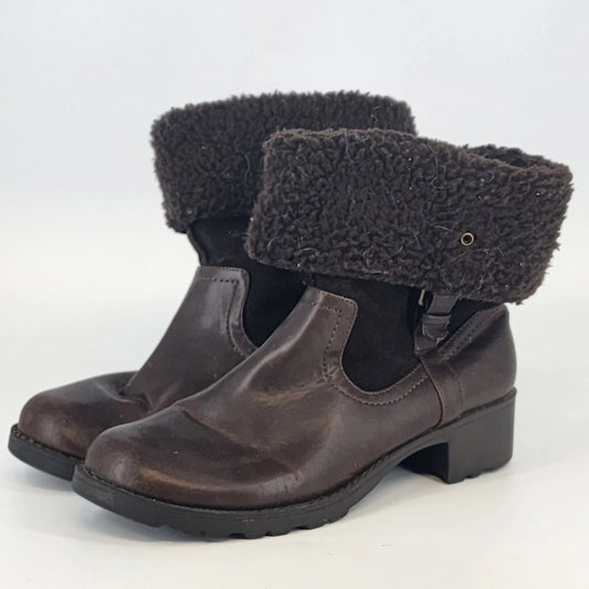 Sonoma women's brown western ankle boots with faux fur trim and block heel