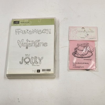 Two new old stock holiday cling rubber stamp sets by Stampin' Up and Stamping Bella