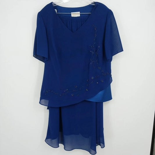 Studio 1 navy blue beaded blouse and long skirt 2 piece outfit size 18W