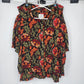 Studio C floral rayon top and skirt set in black orange and red