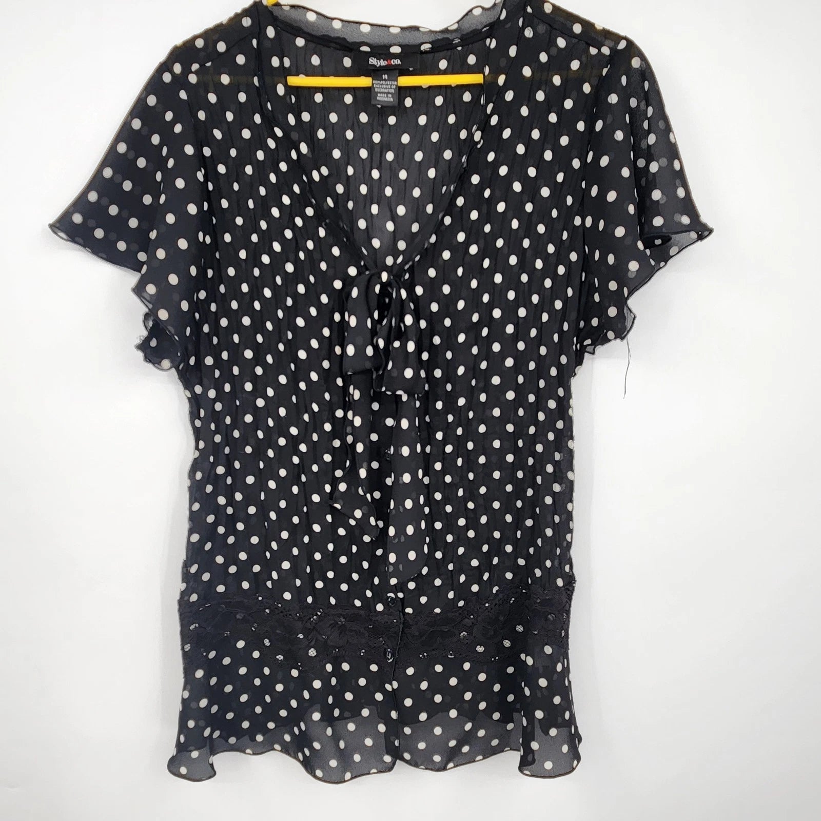 Style and Co black and white polka dot long sleeve tunic blouse