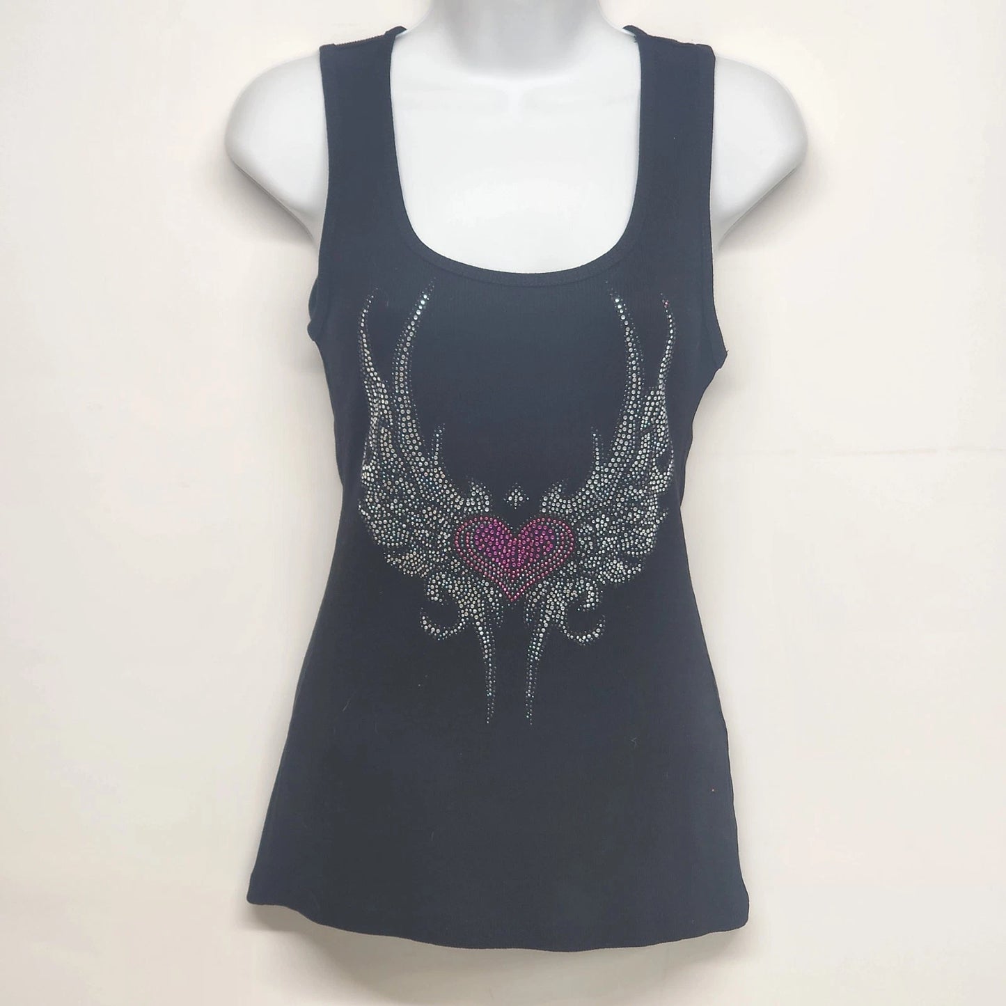 Women’s black ribbed cotton tank top sleeveless scoop neck basic essential