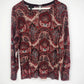 Talbots Petites burgundy Merino wool sweater with paisley medallion pattern
