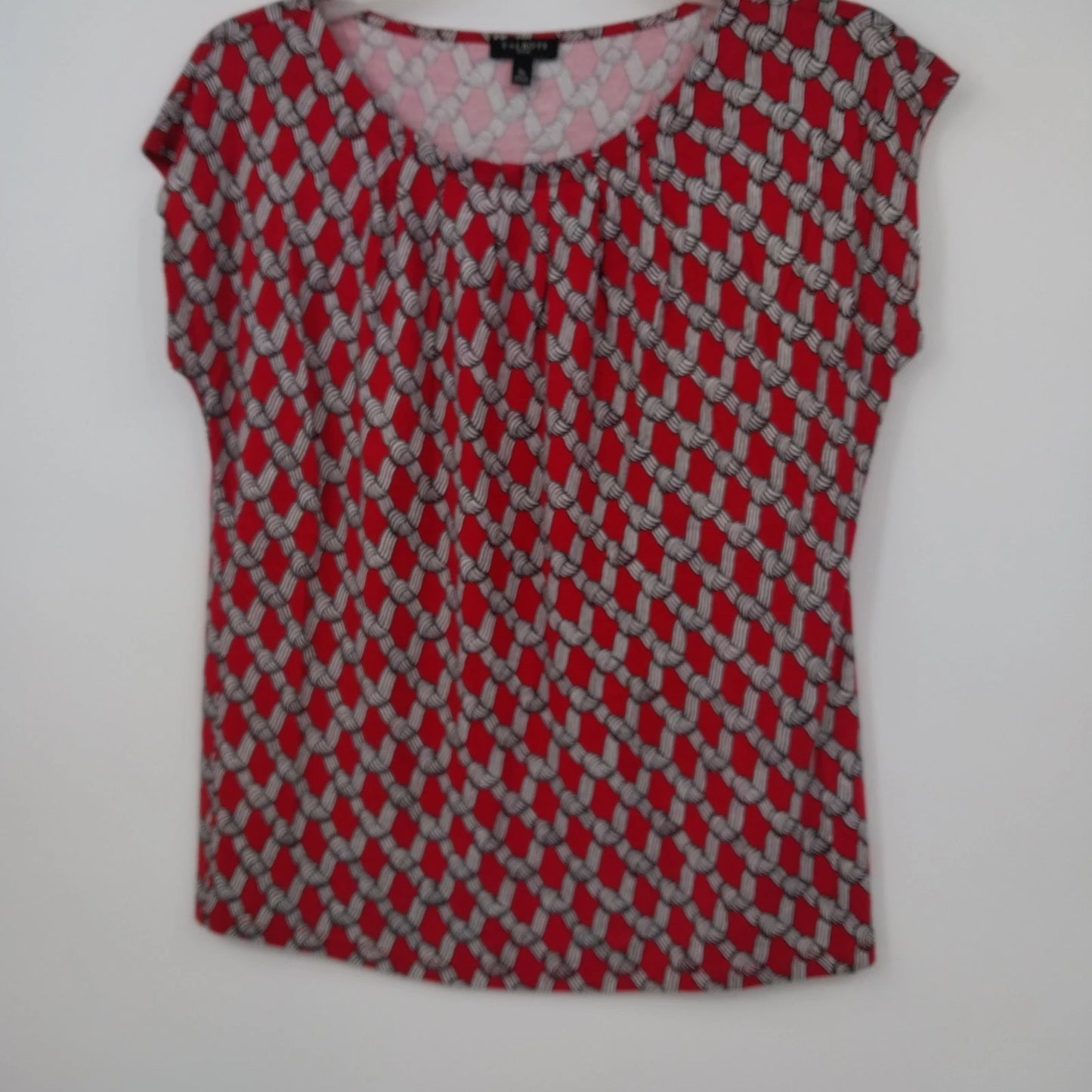 Red Talbots Petites geometric print boat neck blouse