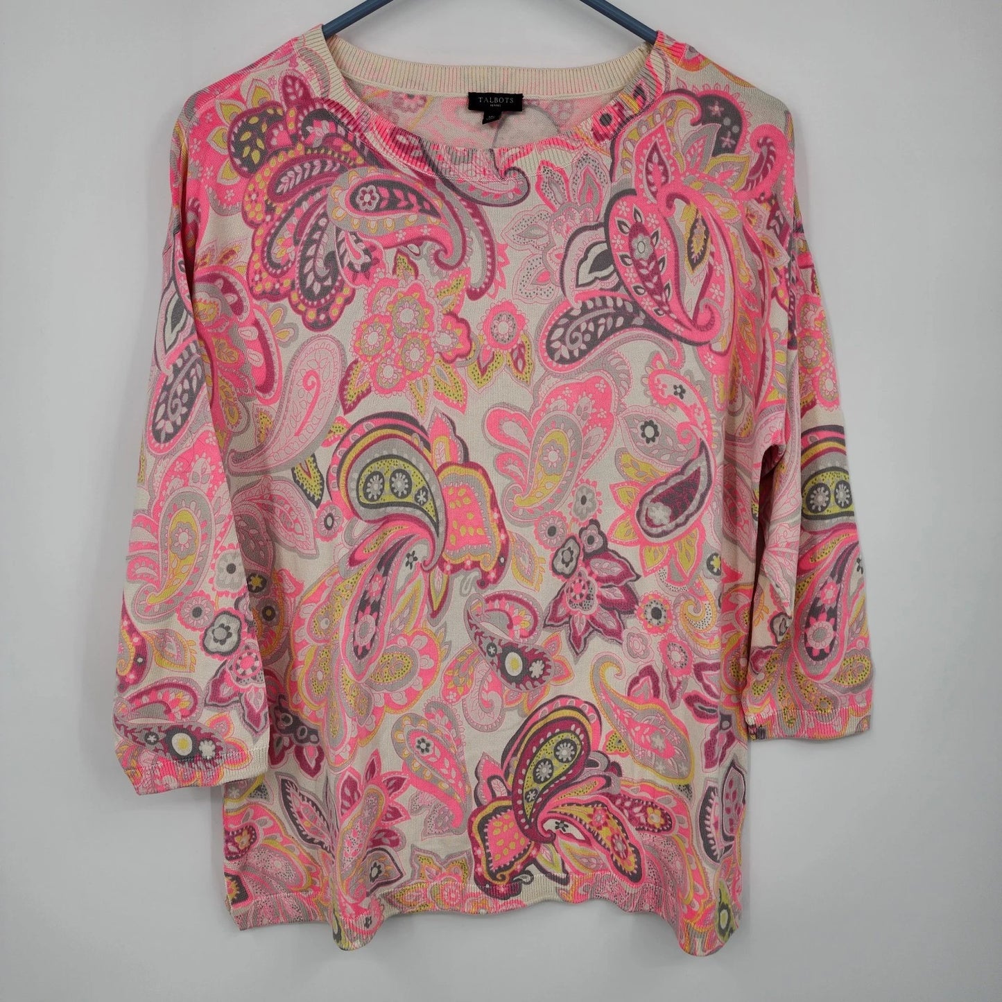 Pink paisley Talbots Petites long sleeve cotton pullover shirt