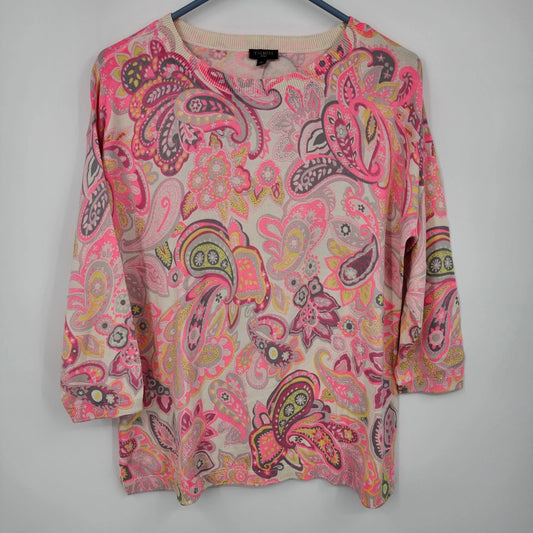 Pink paisley Talbots Petites long sleeve cotton pullover shirt