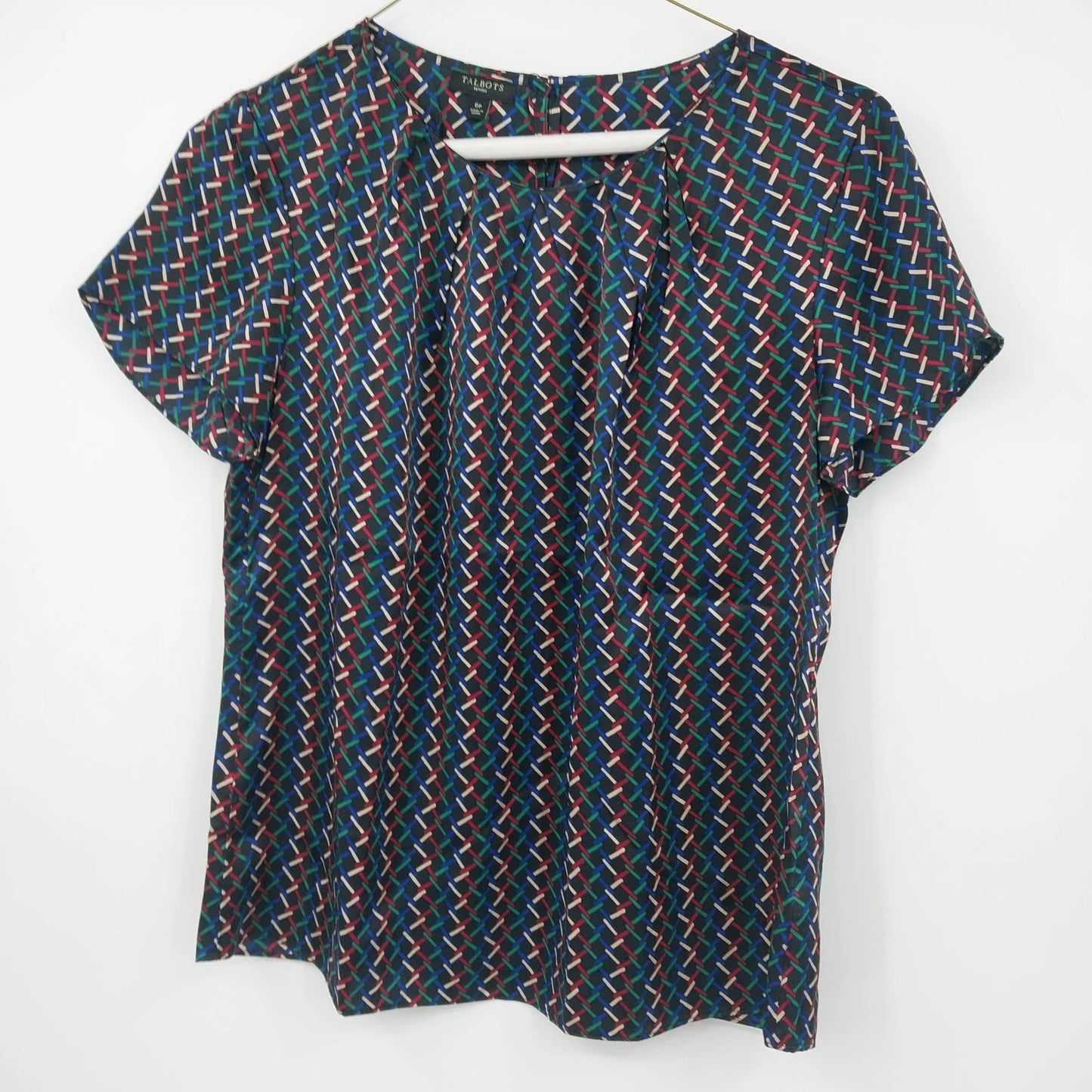 Talbots Petites multicolor geometric zigzag blouse with pleats