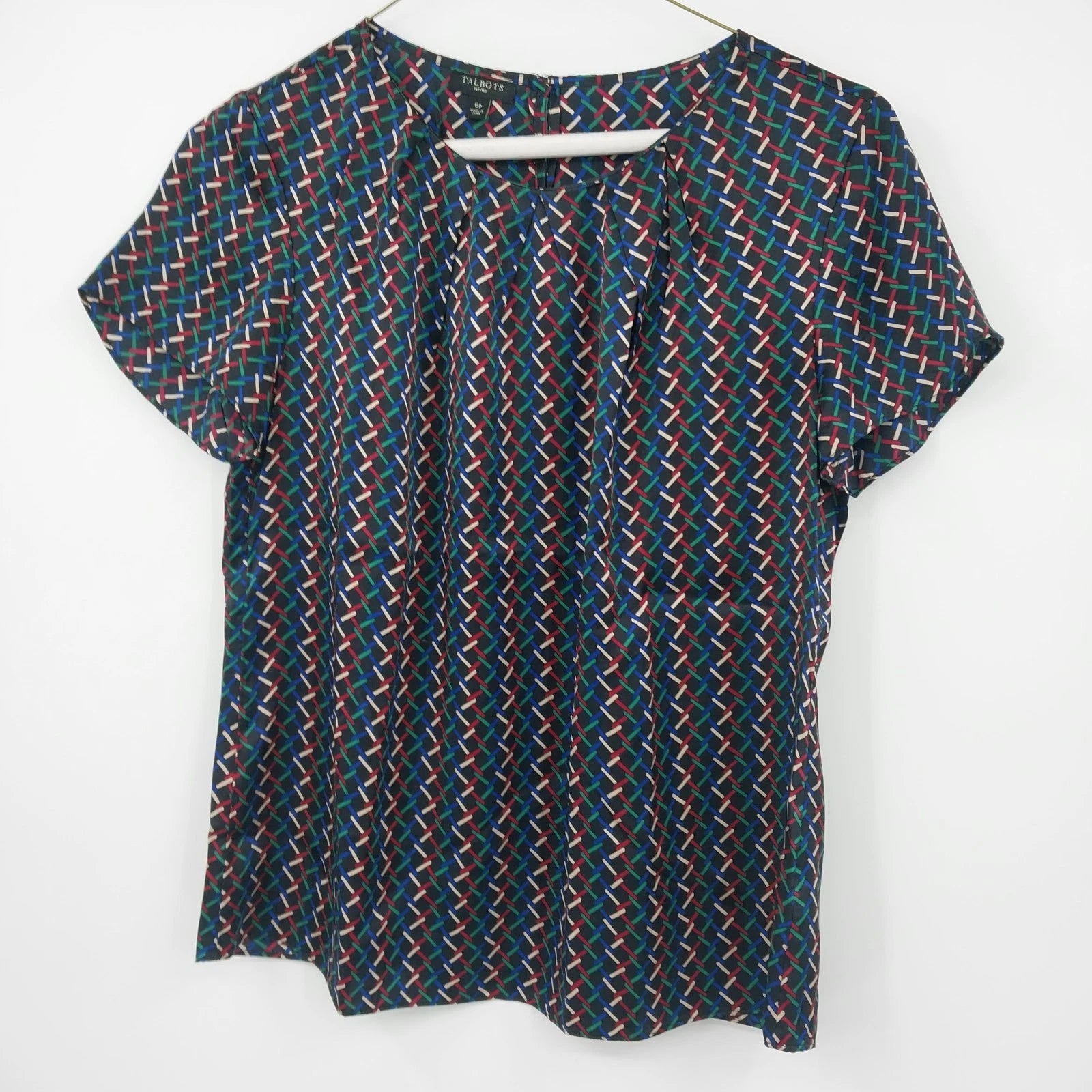 Talbots Petites multicolor geometric zigzag blouse with pleats
