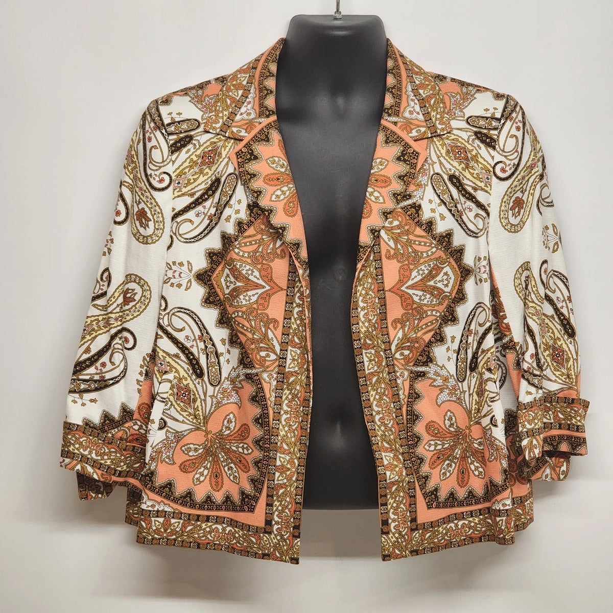 Talbots women's orange paisley floral open front jacket