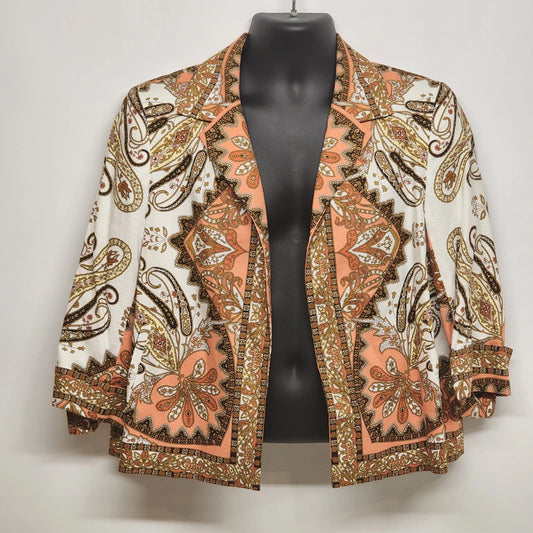 Talbots women's orange paisley floral open front jacket