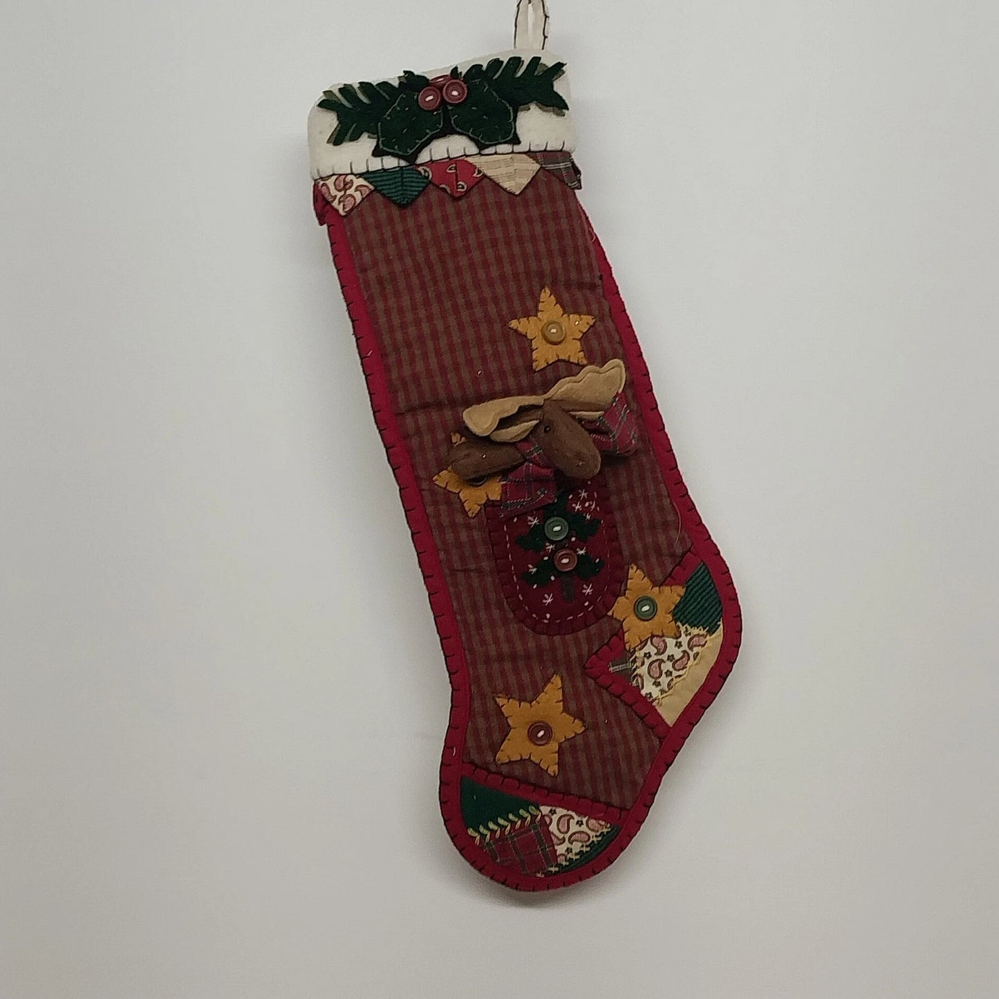 Tender Heart Treasures moose Christmas stocking plaid applique