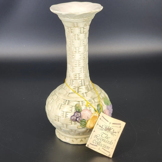 The Leonardo Collection ceramic vase with basketweave texture and fruit relief design