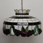 Tiffany style stained glass hanging lamp with 3D fruit motif and colorful leaded glass panels
