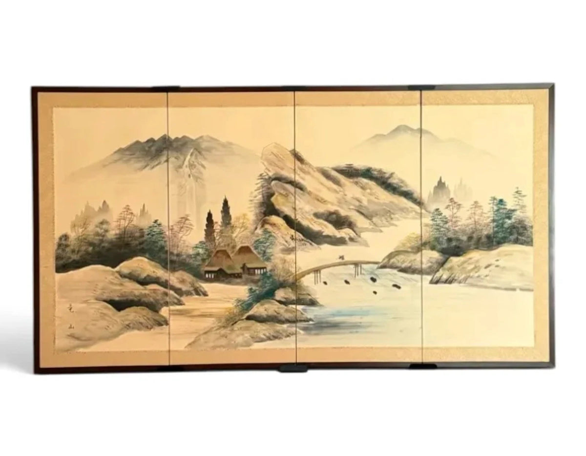 Toyo Japan four panel Byobu Sansuiga landscape folding screen
