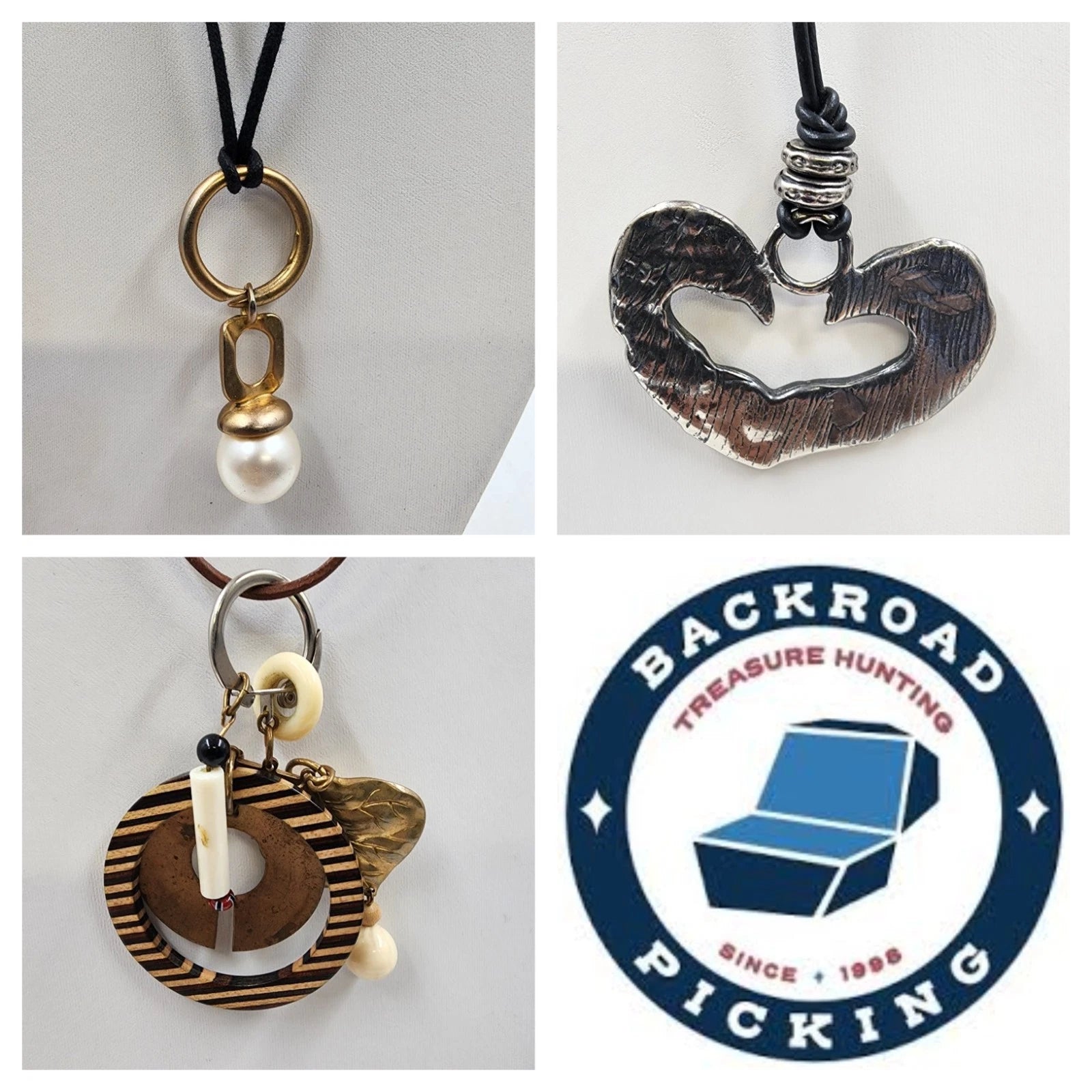 3 adjustable corded pendant necklaces with faux pearl heart discs