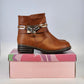 Via Pinky Elly-02 camel ankle boots with tassel and metal strap accents