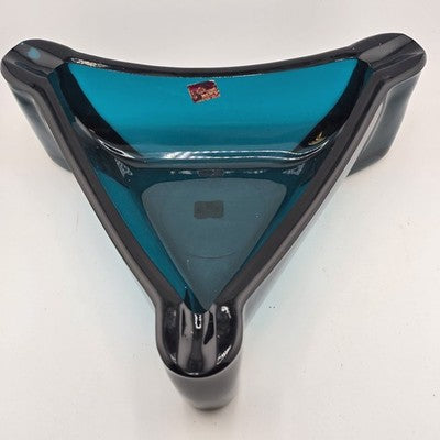 Viking Bluenique blue glass triangular cigar ashtray