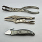 Vintage lot of three hand tools with locking pliers and utility knife