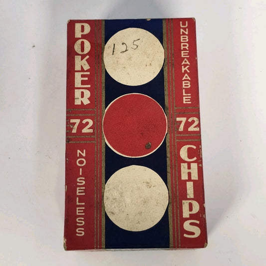 Vintage 72-piece red, white, and blue poker chip set in original box
