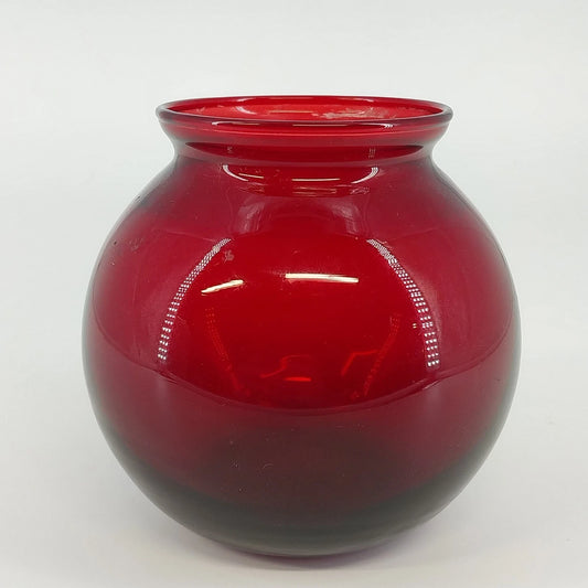 Vintage Anchor Hocking Royal Ruby red glass ivy ball vase with round design