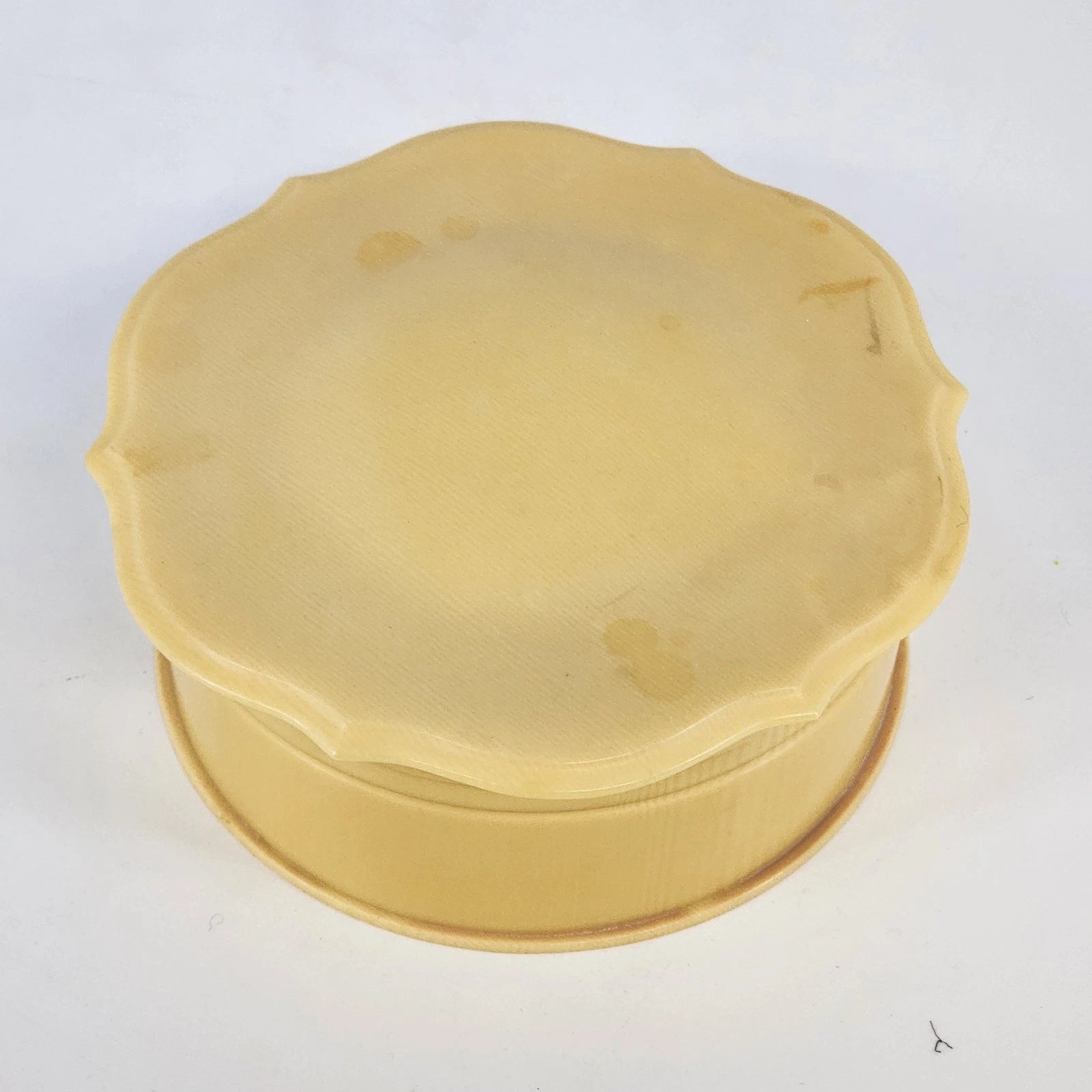 vintage Bakelite yellow powder jar vanity box