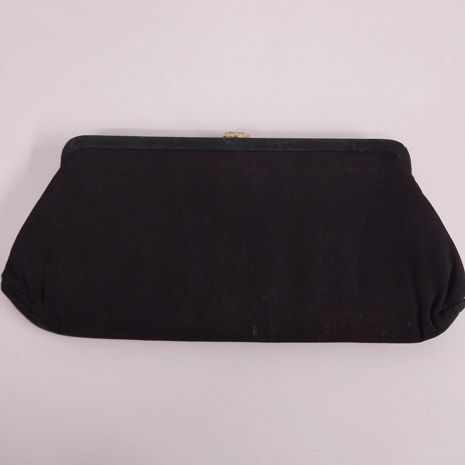 Vintage black structured clutch purse with gold faux stone clasp