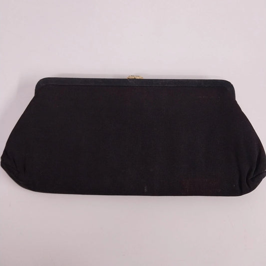Vintage black structured clutch purse with gold faux stone clasp