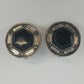 Vintage black octagon clip on earrings with rhinestones and silver tone setting