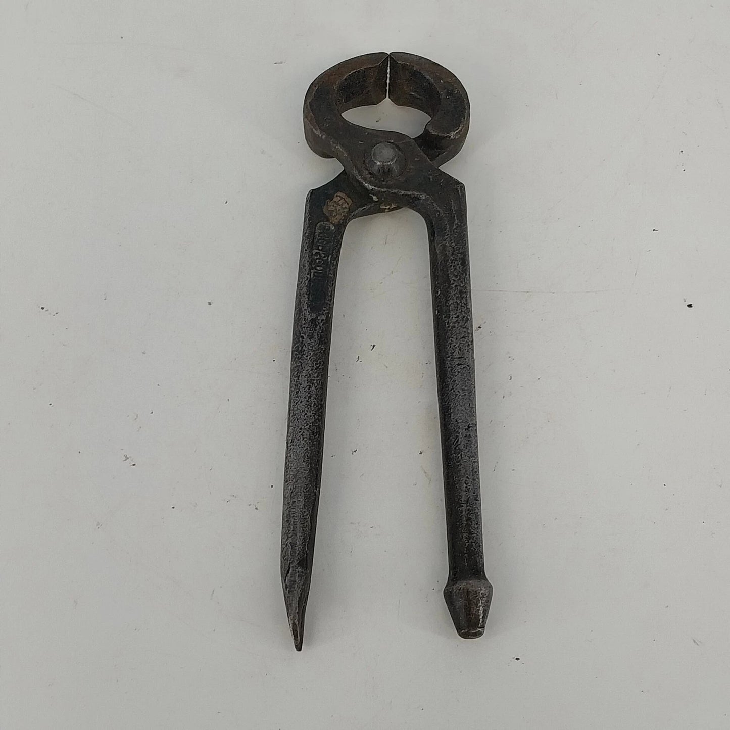 Vintage forged steel blacksmith nippers with ball claw handles