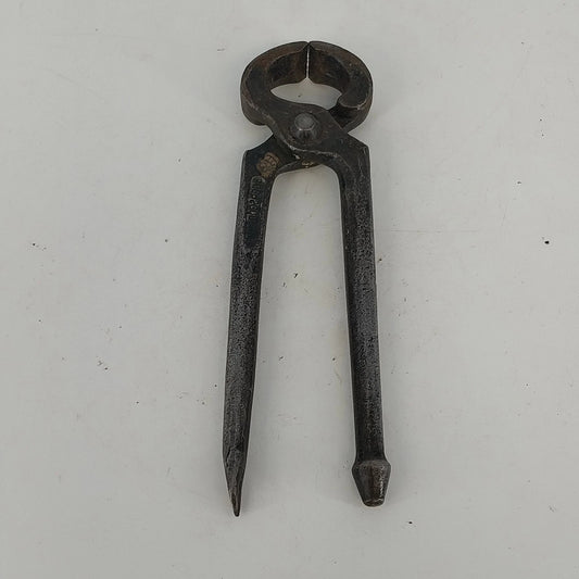 Vintage forged steel blacksmith nippers with ball claw handles