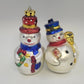 Set of two vintage blown glass snowman Christmas ornaments with colorful hats and scarves