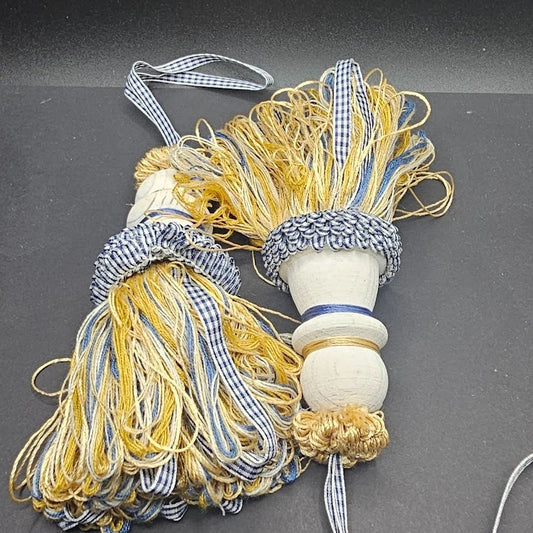 Vintage blue gold decorative tassel curtain tiebacks