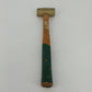 Vintage brass head mallet hammer with wood handle and green grip