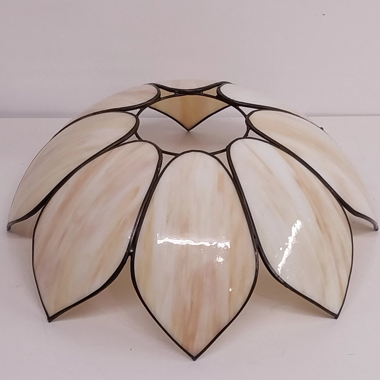 Vintage cream and caramel slag glass tulip pendant lamp shade with brass frame