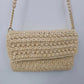 Vintage cream crochet beaded evening bag with chain shoulder strap