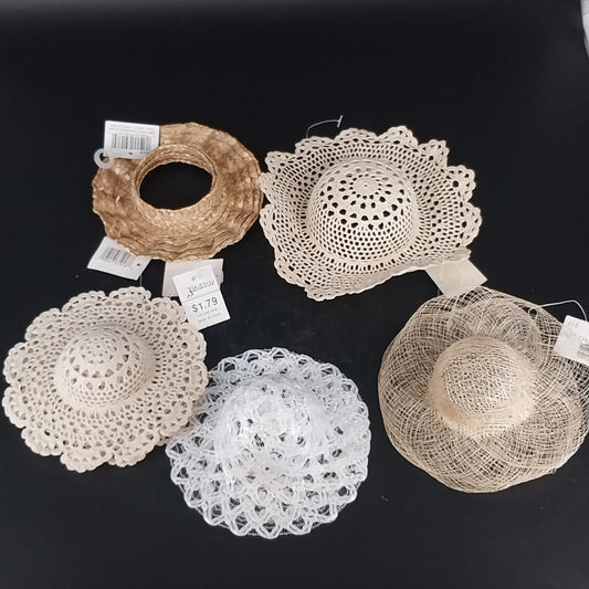 Set of vintage miniature crochet and straw doll hats Victorian style