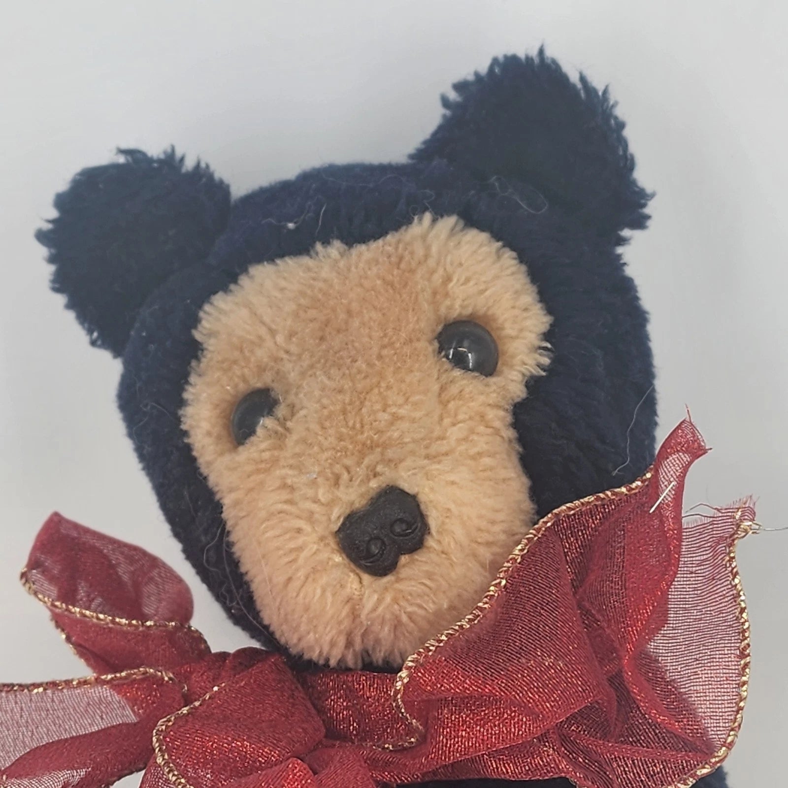 Vintage Dakin black bear plush stuffed animal with red ribbon