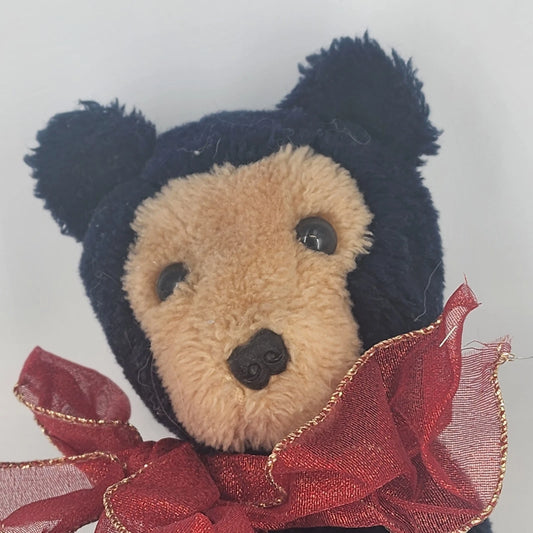 Vintage Dakin black bear plush stuffed animal with red ribbon