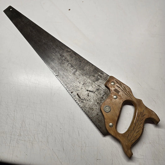 Vintage Disston No. 1 Rancher hand saw with 25.5-inch steel blade and wood handle