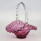 Fenton cranberry coin dot glass basket with ruffled rim and clear handle