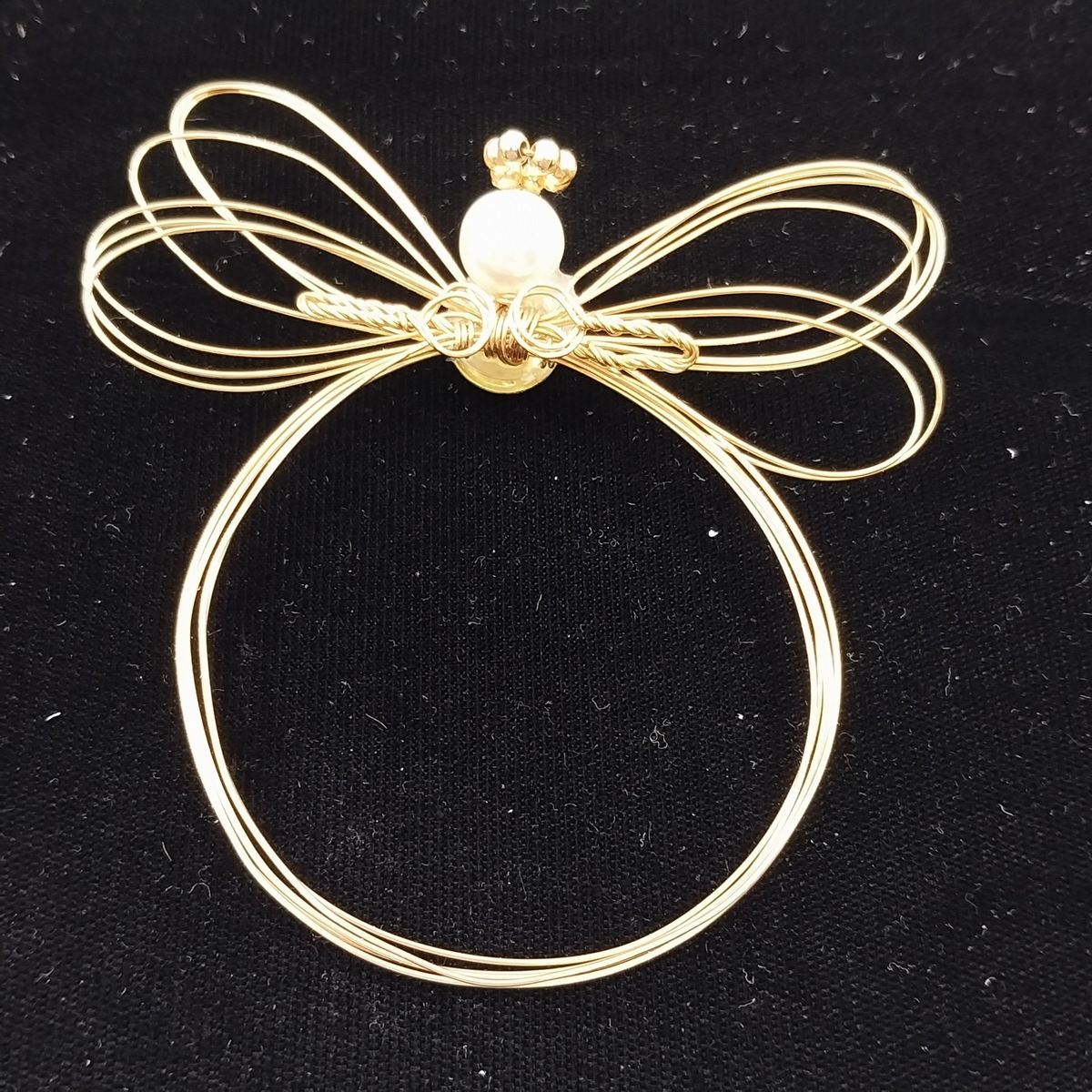 Vintage gold tone wire angel brooch with faux pearl head