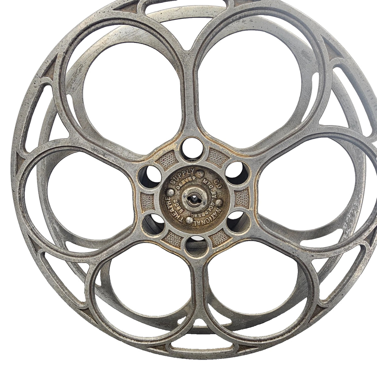 Vintage Goldberg Brothers 15 inch six-hole metal 35mm film reel